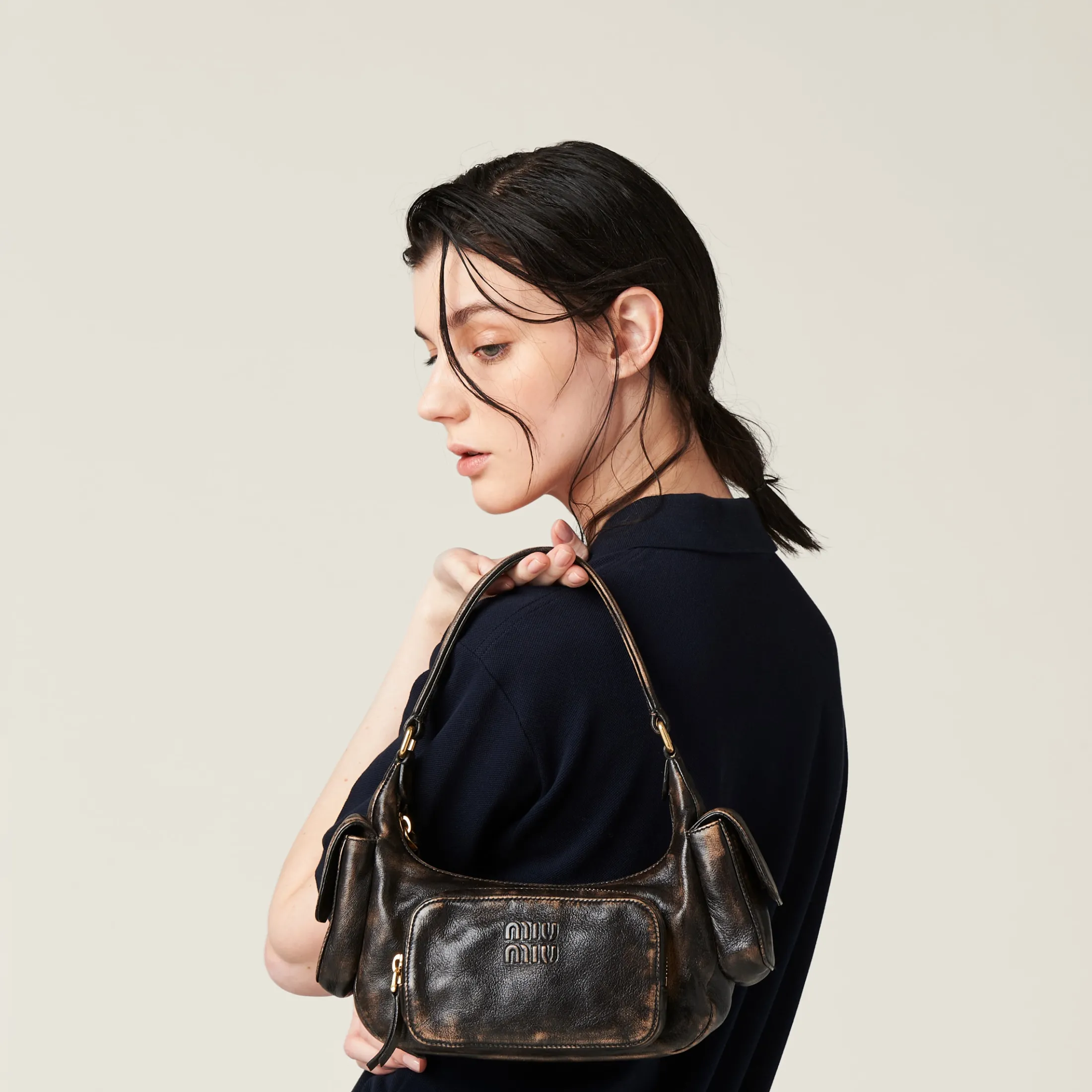 Sand/coffee Nappa Leather Pocket Bag | Miu Miu