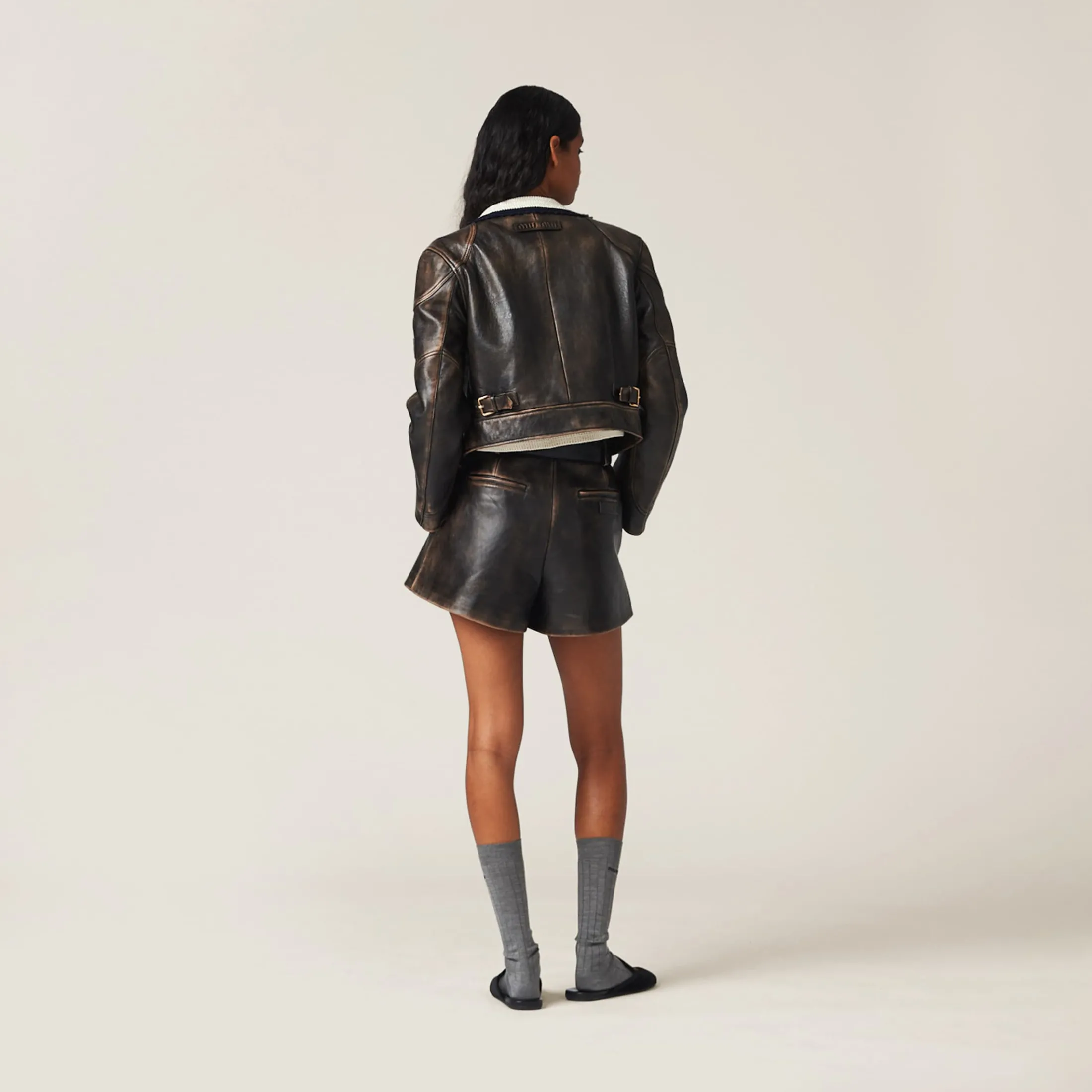 Sand/coffee Nappa Leather Shorts | Miu Miu
