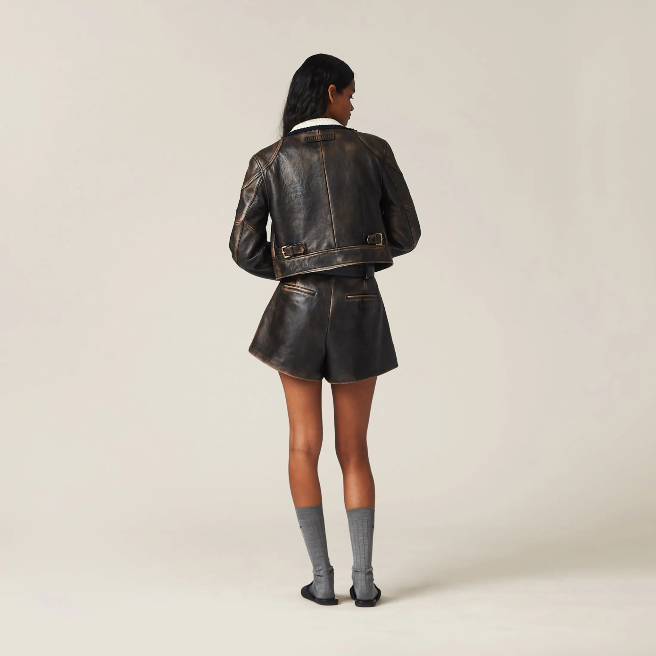 Sand/coffee Nappa Leather Jacket | Miu Miu