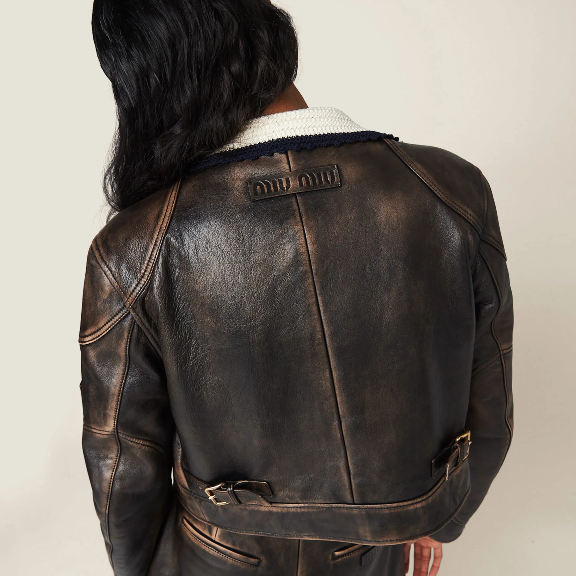 Sand/coffee Nappa Leather Jacket | Miu Miu