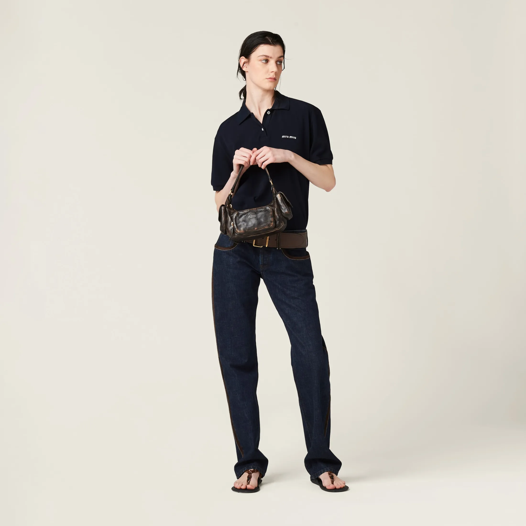 Sand/coffee Nappa Leather Pocket Bag | Miu Miu