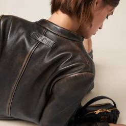 Sand/coffee Nappa Leather Jacket | Miu Miu