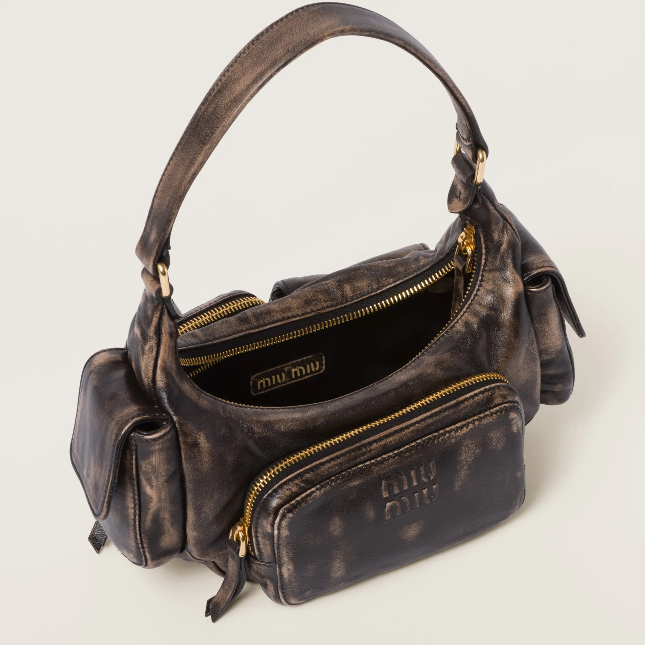 Sand/coffee Nappa Leather Pocket Bag | Miu Miu