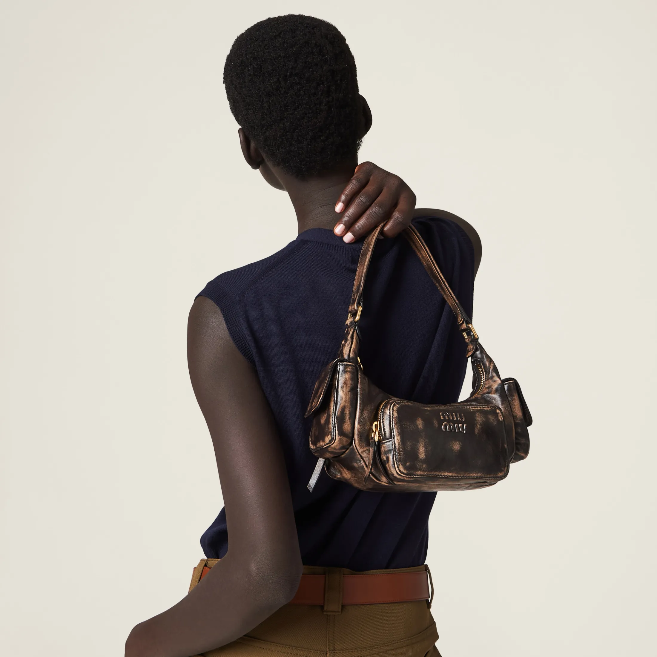 Sand/coffee Nappa Leather Pocket Bag | Miu Miu