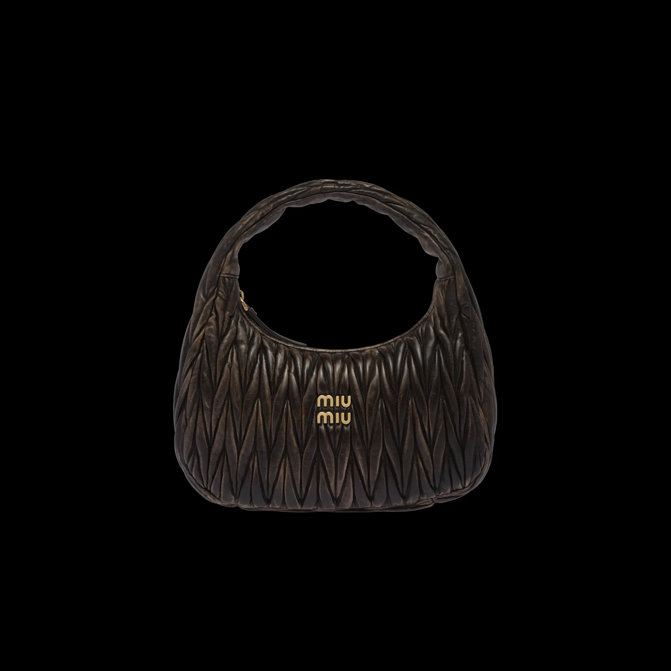 Sand/coffee Wander Matelassé Nappa Leather Hobo Bag | Miu Miu
