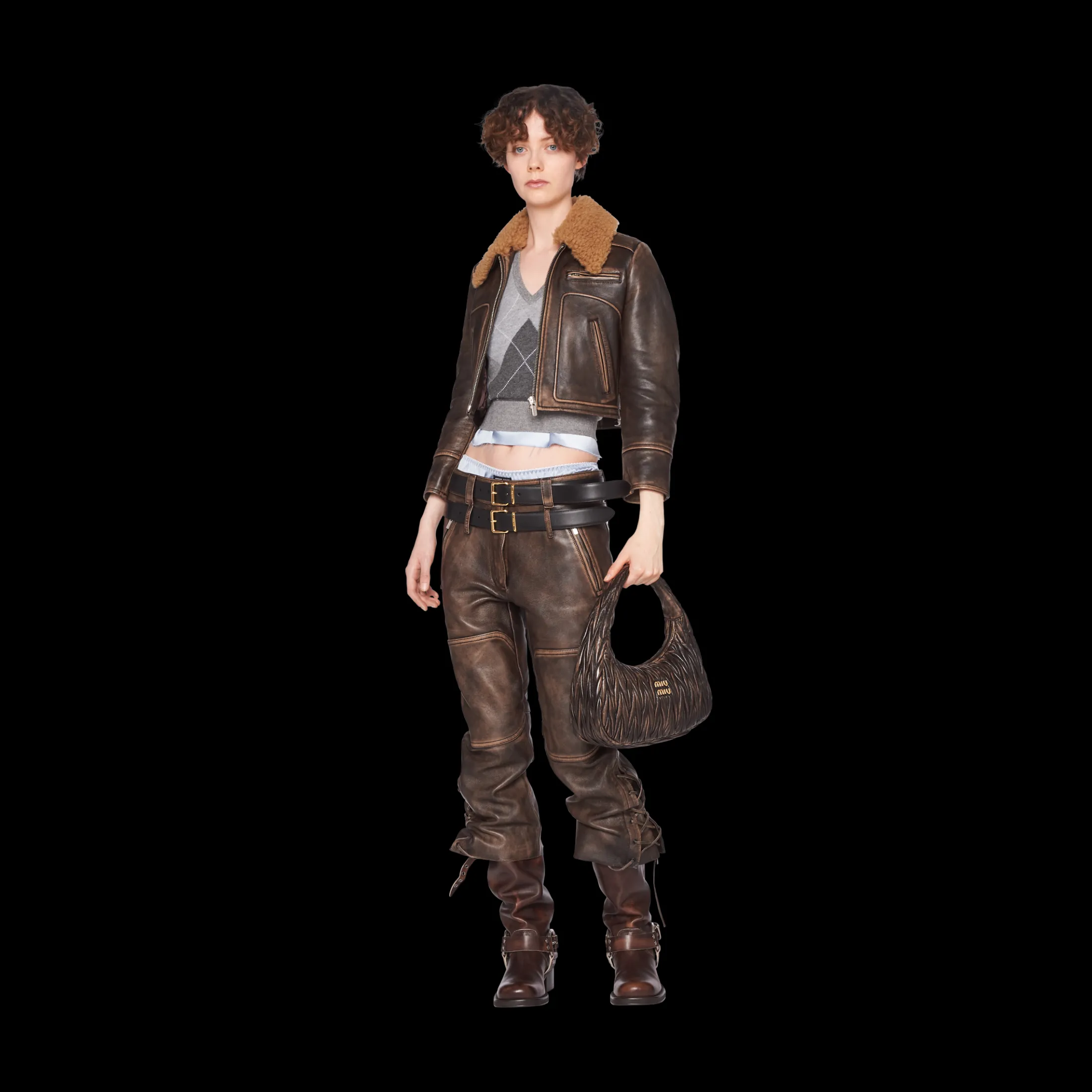 Sand/coffee Wander Matelassé Nappa Leather Hobo Bag | Miu Miu