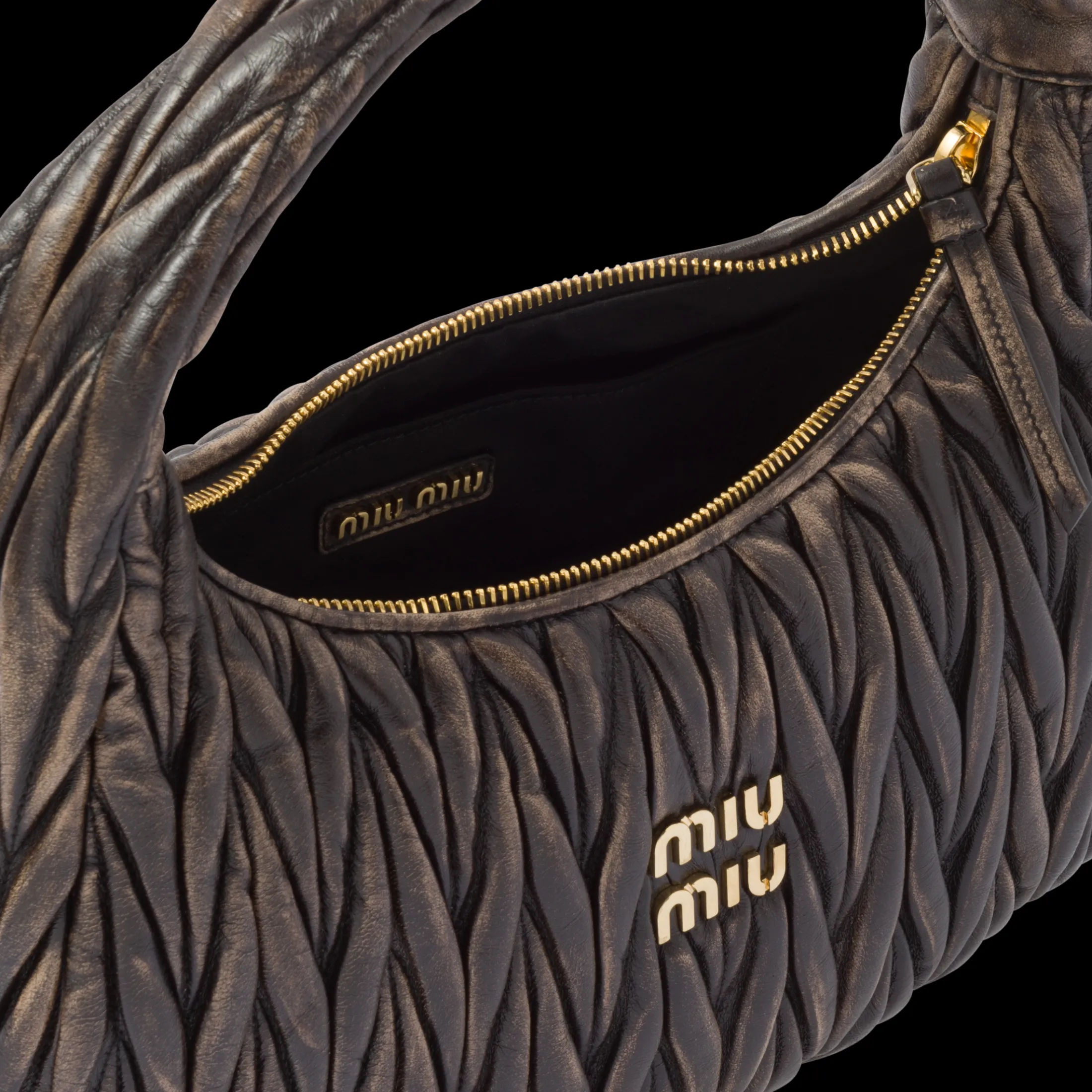 Sand/coffee Wander Matelassé Nappa Leather Hobo Bag | Miu Miu