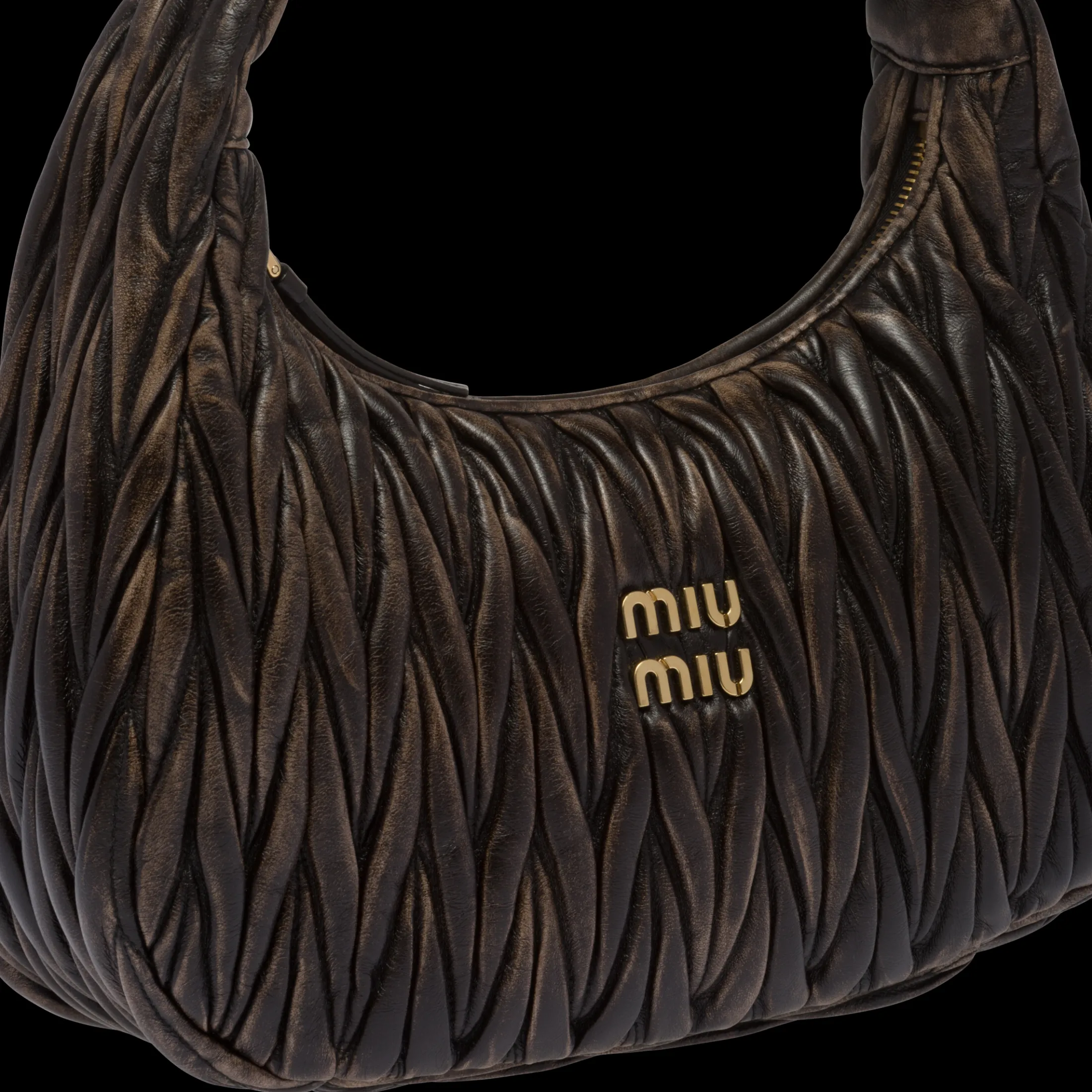 Sand/coffee Wander Matelassé Nappa Leather Hobo Bag | Miu Miu