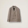 Sand+tobacco Double-breasted Houndstooth Check Jacket | Miu Miu