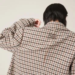 Sand+tobacco Double-breasted Houndstooth Check Jacket | Miu Miu