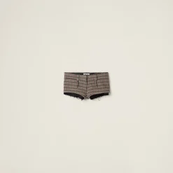 Sand+tobacco Houndstooth Check Shorts | Miu Miu