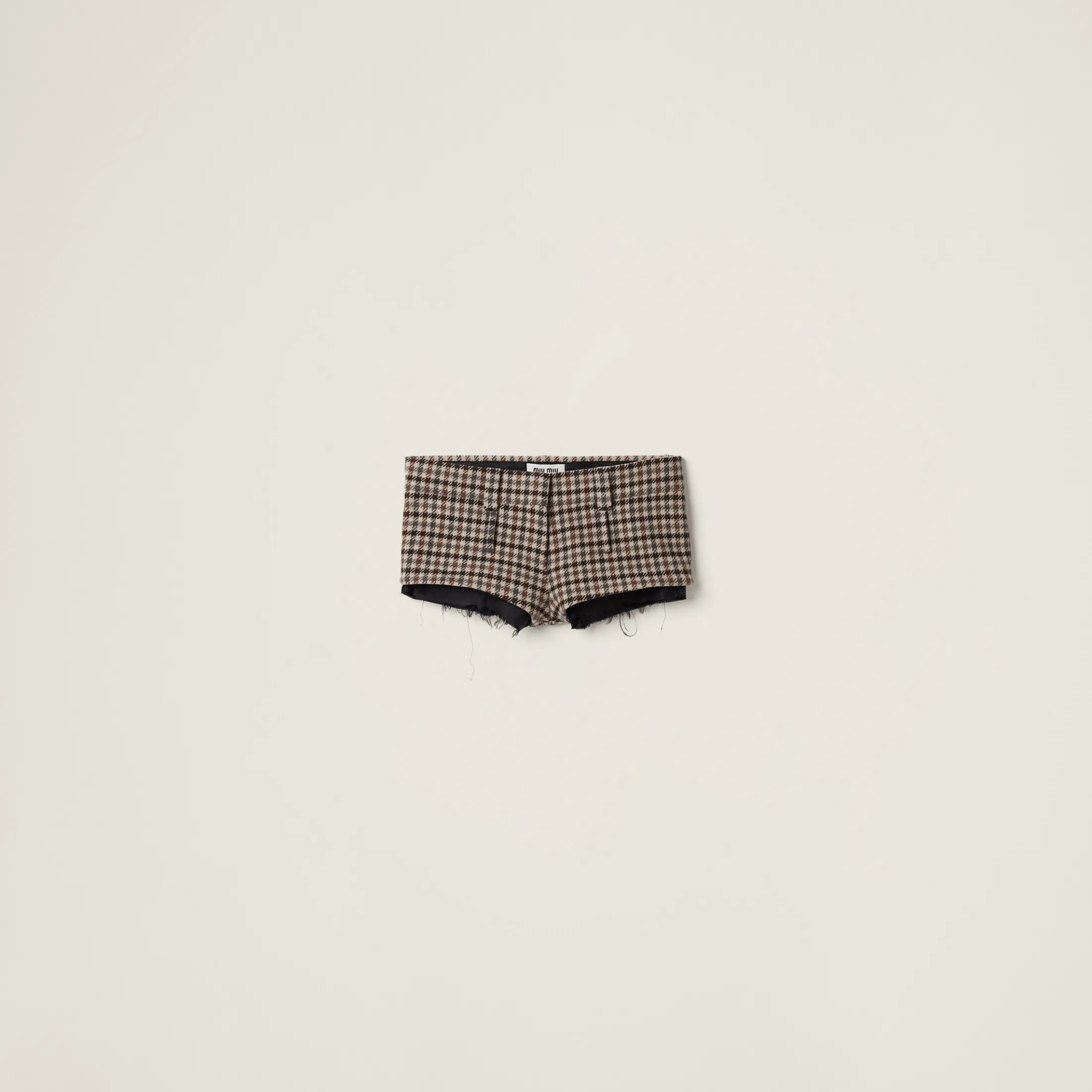 Sand+tobacco Houndstooth Check Shorts | Miu Miu