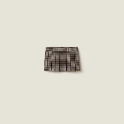 Sand+tobacco Houndstooth Check Skirt | Miu Miu