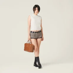 Sand+tobacco Houndstooth Check Shorts | Miu Miu