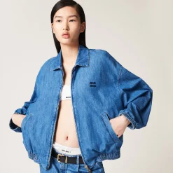 Sapphire Blue Chambray Blouson Jacket | Miu Miu