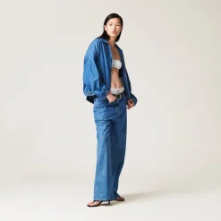 Sapphire Blue Chambray Blouson Jacket | Miu Miu