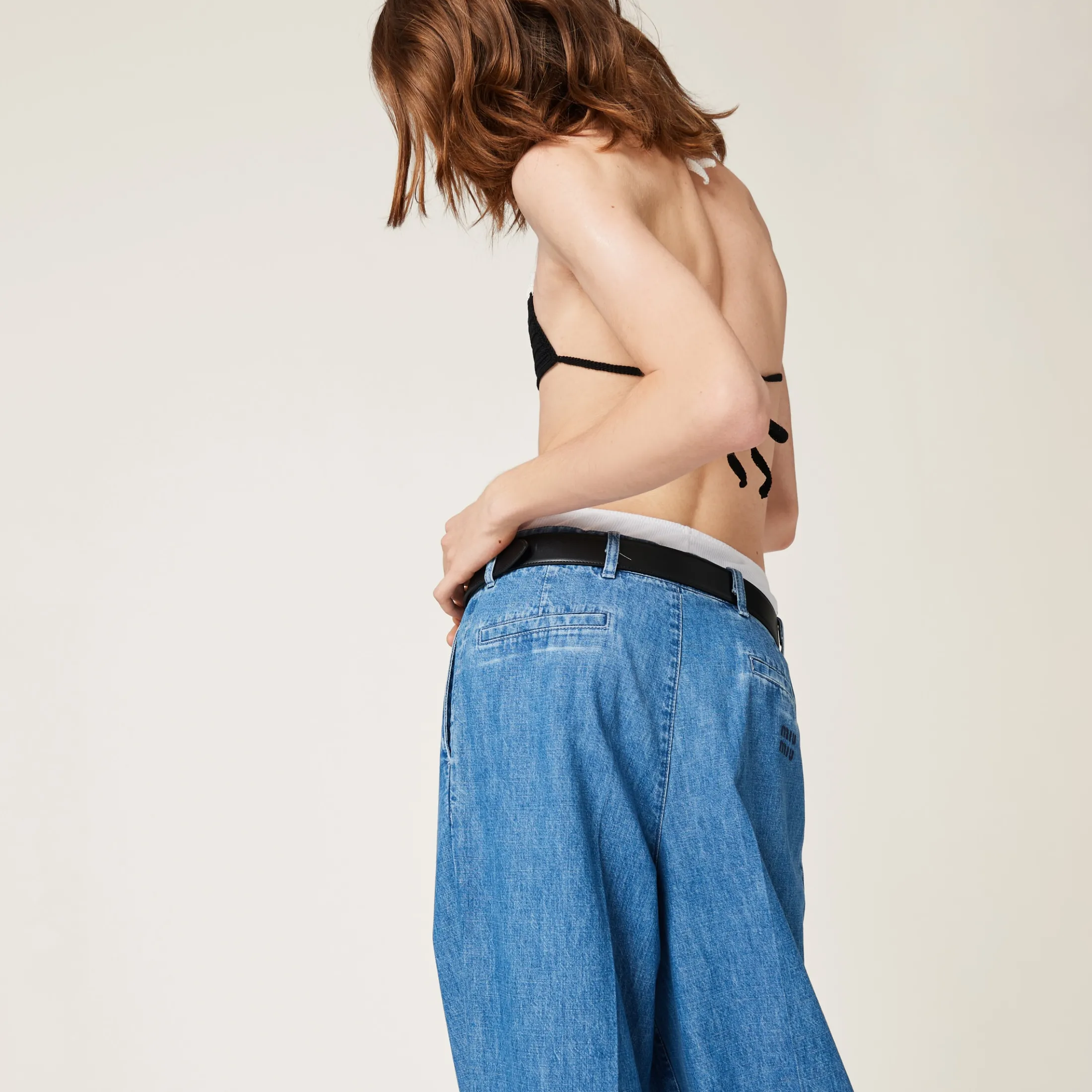Sapphire Blue Chambray Denim Pants | Miu Miu