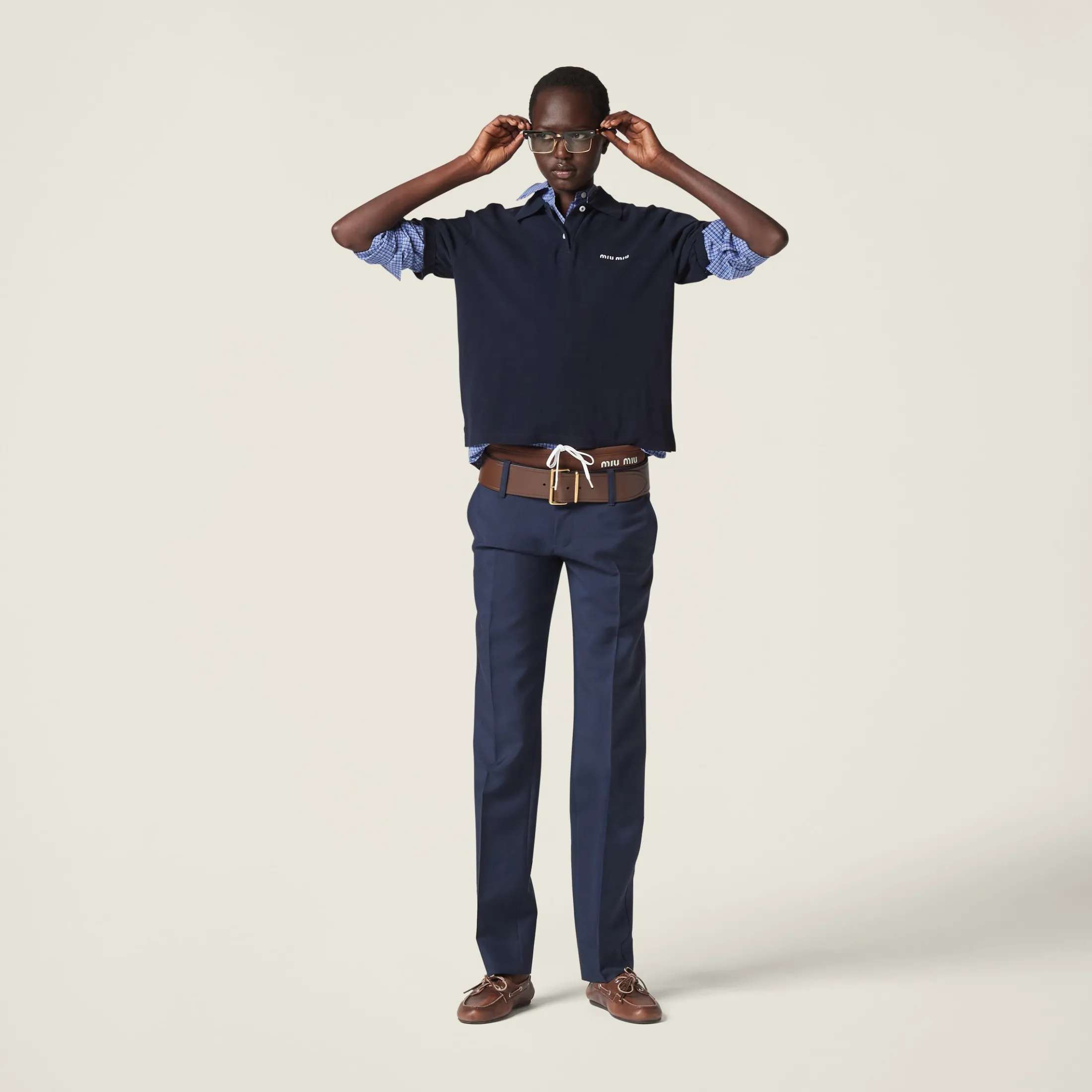 Sapphire Blue Checked Shirt | Miu Miu
