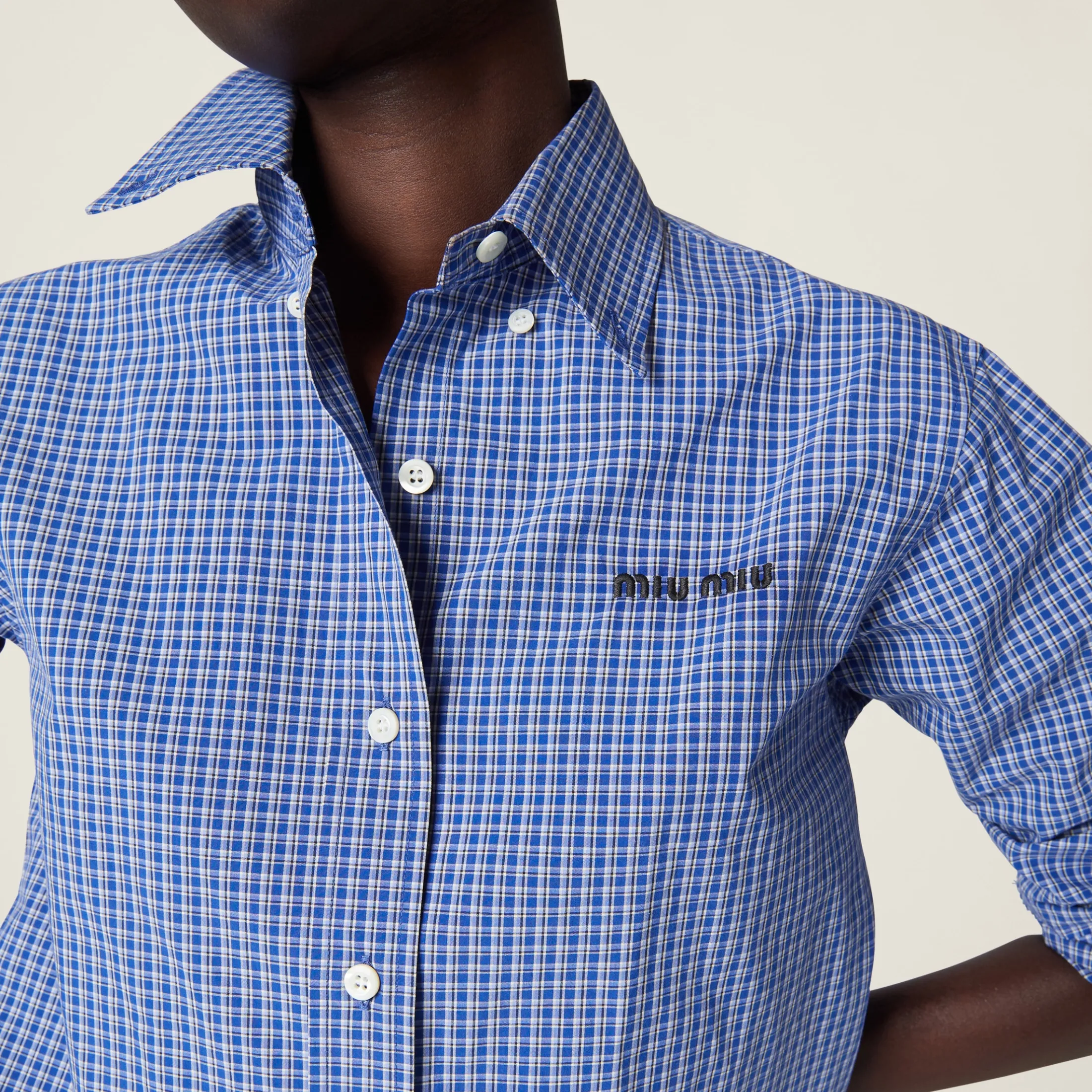 Sapphire Blue Checked Shirt | Miu Miu