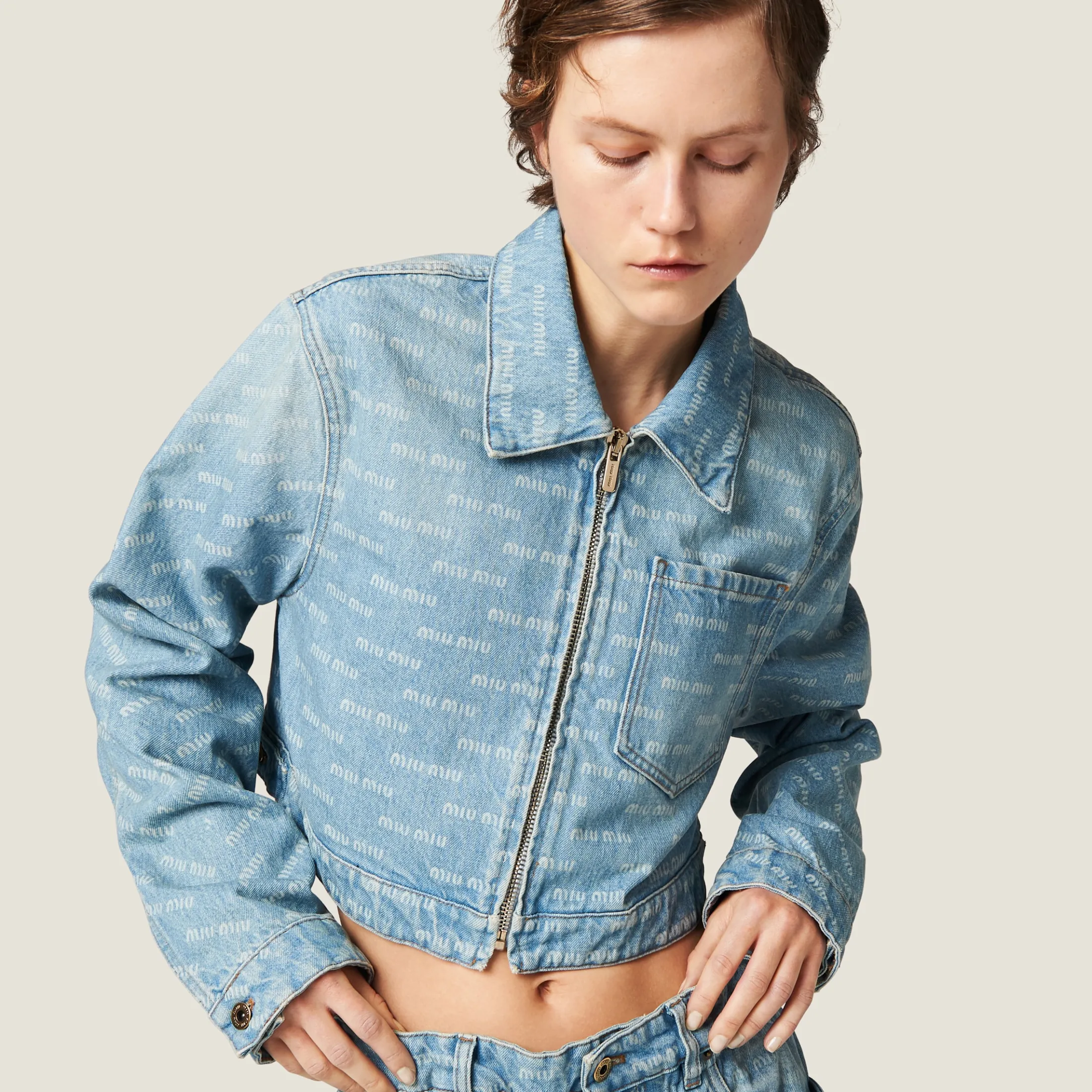 Sapphire Blue Denim Blouson Jacket | Miu Miu