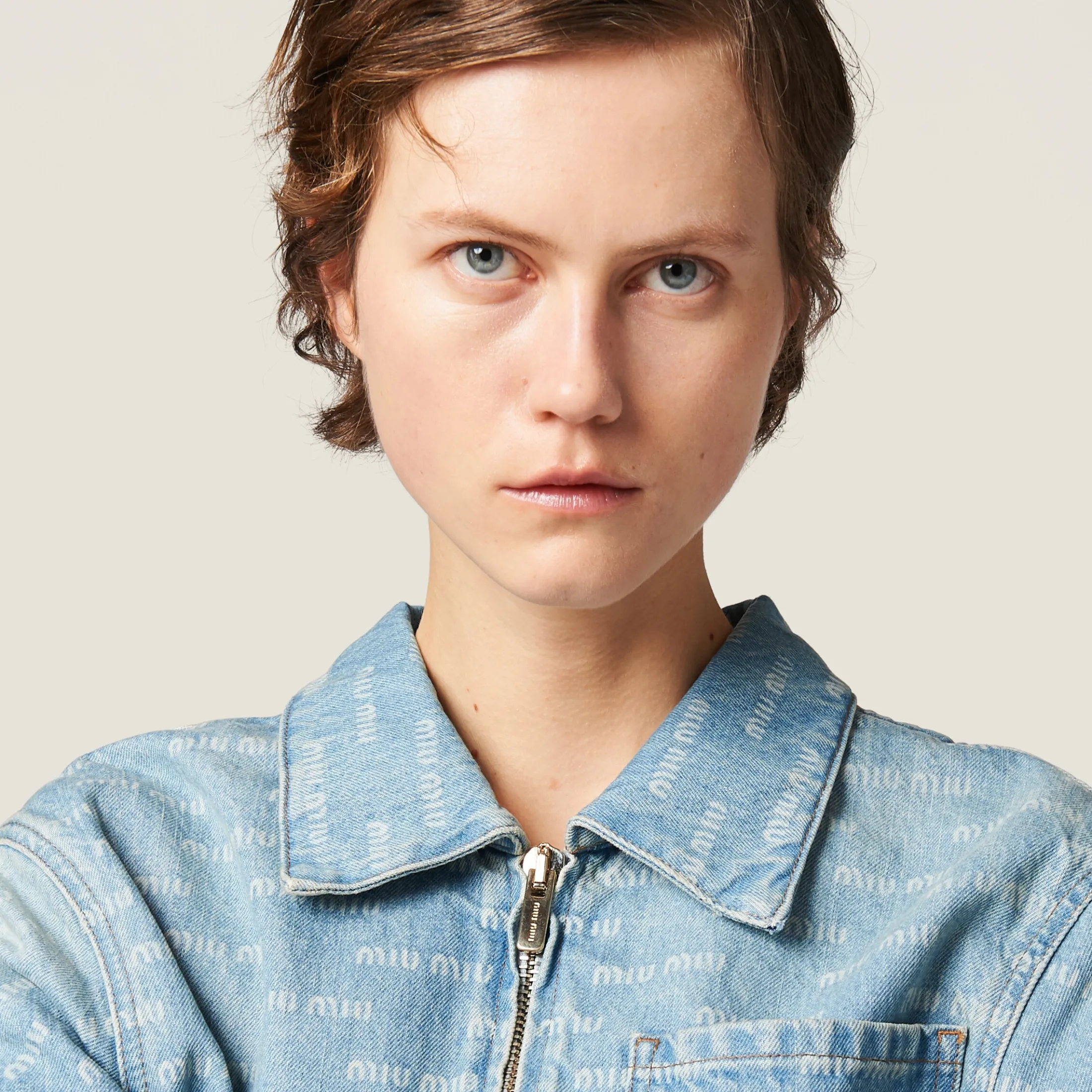 Sapphire Blue Denim Blouson Jacket | Miu Miu
