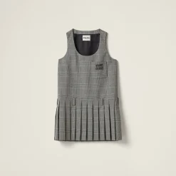Sapphire Blue Prince Of Wales Checked Mini-dress | Miu Miu