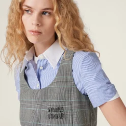 Sapphire Blue Prince Of Wales Checked Mini-dress | Miu Miu