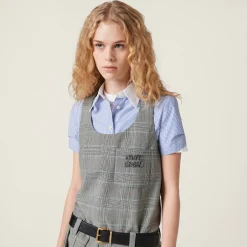 Sapphire Blue Prince Of Wales Checked Mini-dress | Miu Miu