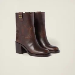 Sienna Fumé Leather Booties | Miu Miu