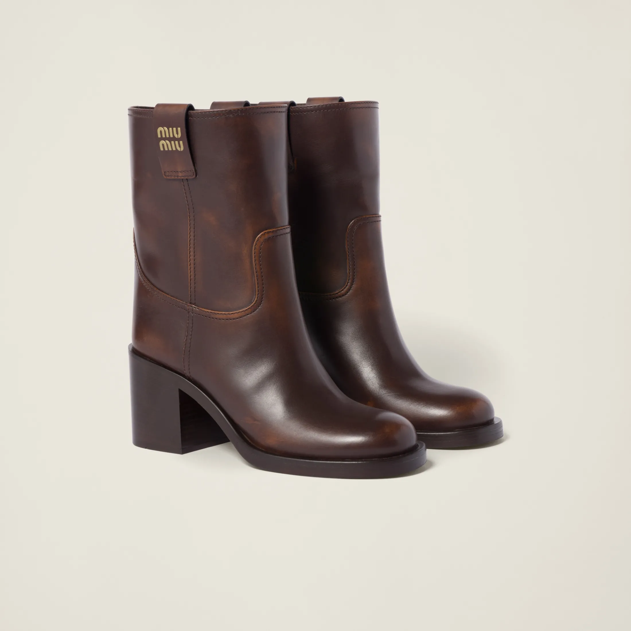 Sienna Fumé Leather Booties | Miu Miu