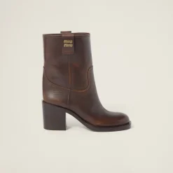 Sienna Fumé Leather Booties | Miu Miu