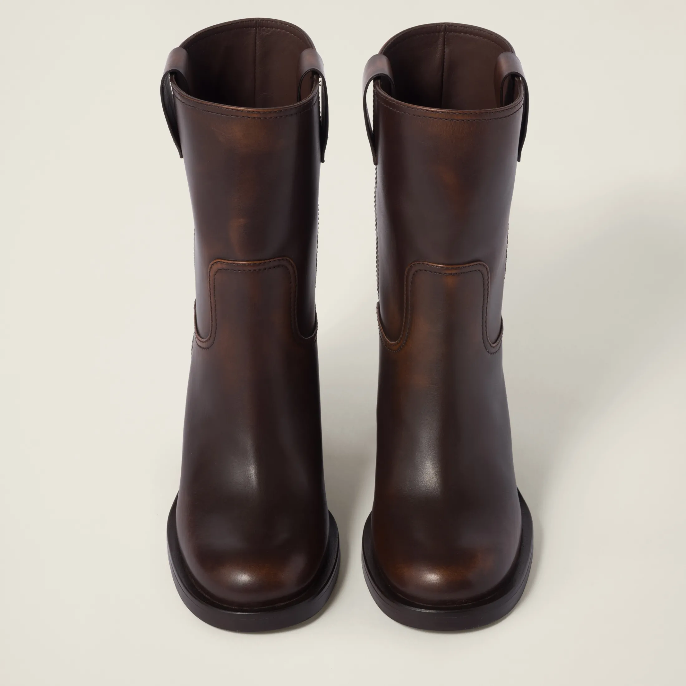 Sienna Fumé Leather Booties | Miu Miu