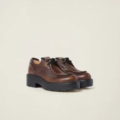 Sienna Laced Fumé Leather Shoes | Miu Miu