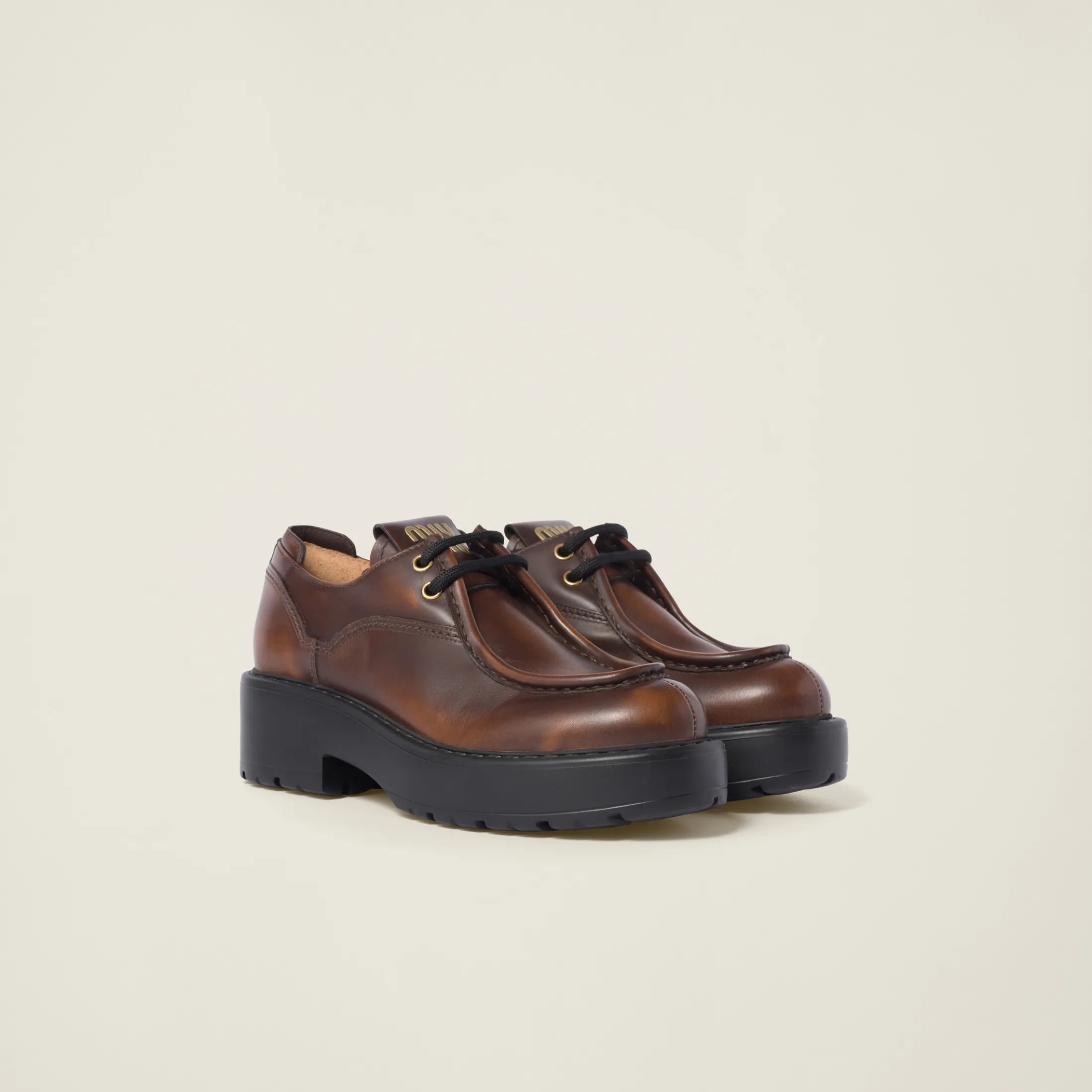 Sienna Laced Fumé Leather Shoes | Miu Miu