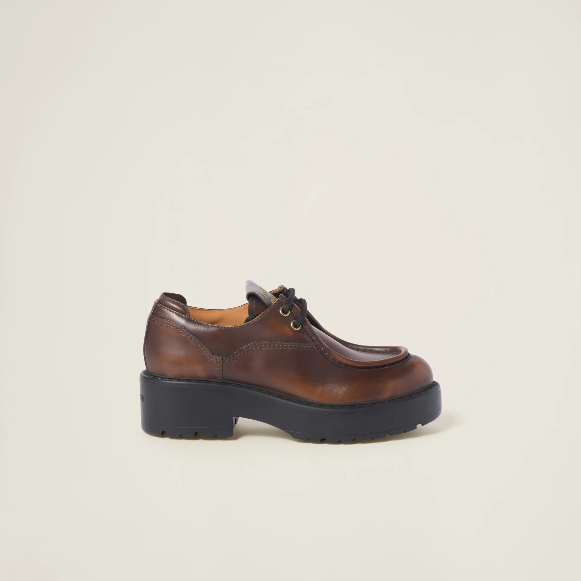 Sienna Laced Fumé Leather Shoes | Miu Miu