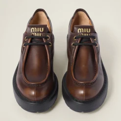 Sienna Laced Fumé Leather Shoes | Miu Miu