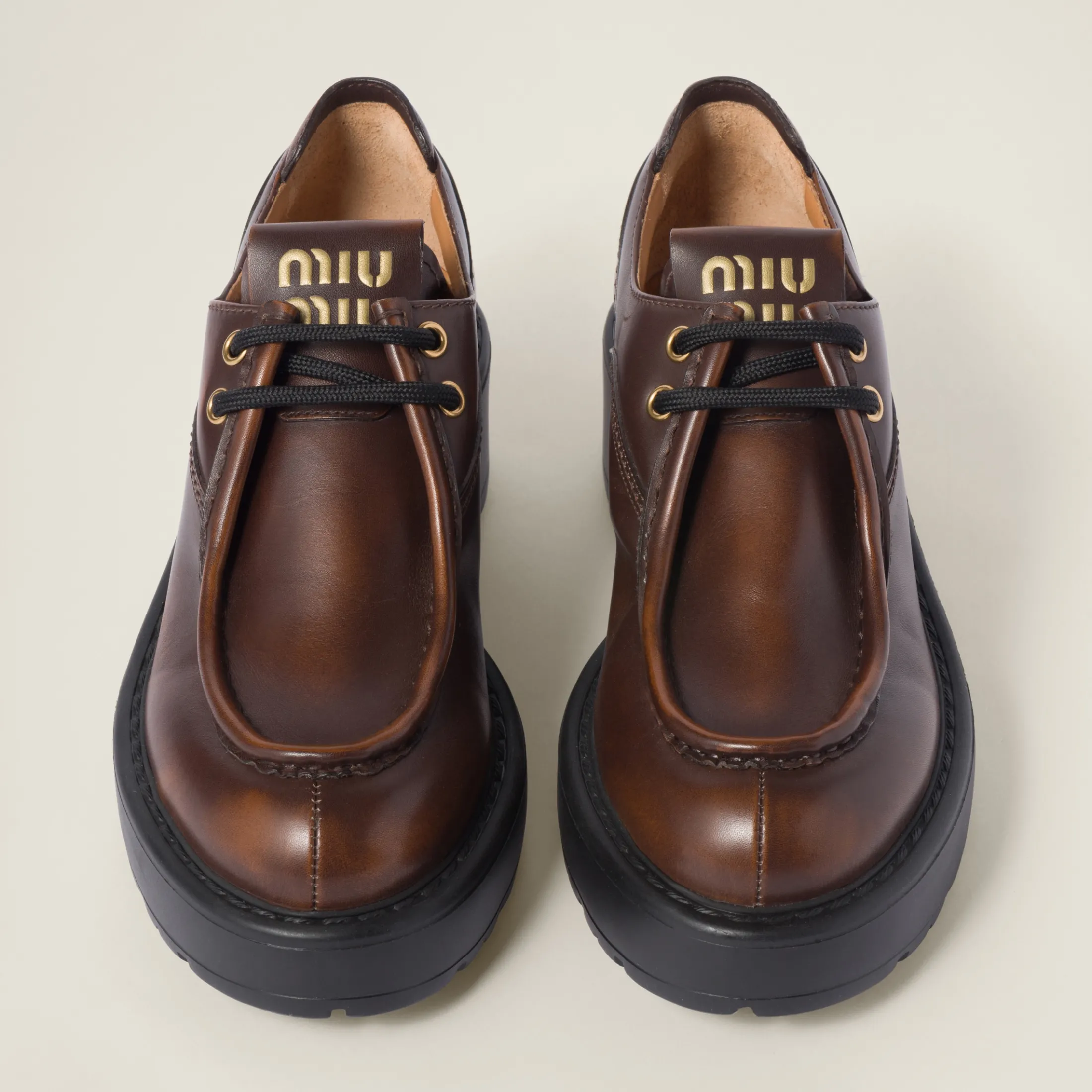 Sienna Laced Fumé Leather Shoes | Miu Miu
