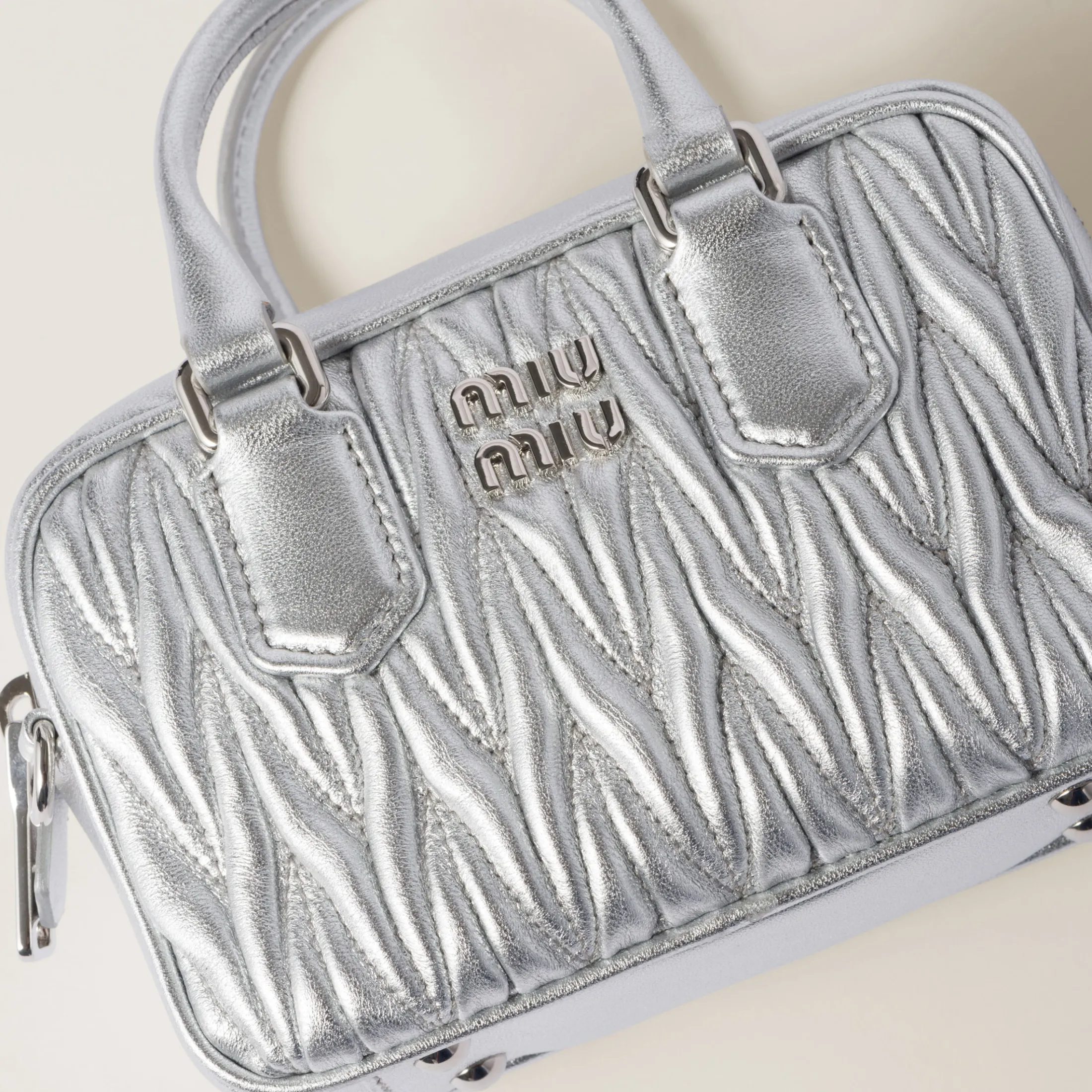 Silver Arcadie Matelassé Nappa Leather Mini-bag | Miu Miu