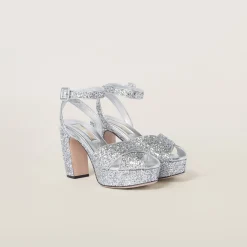 Silver Glitter Sandals | Miu Miu