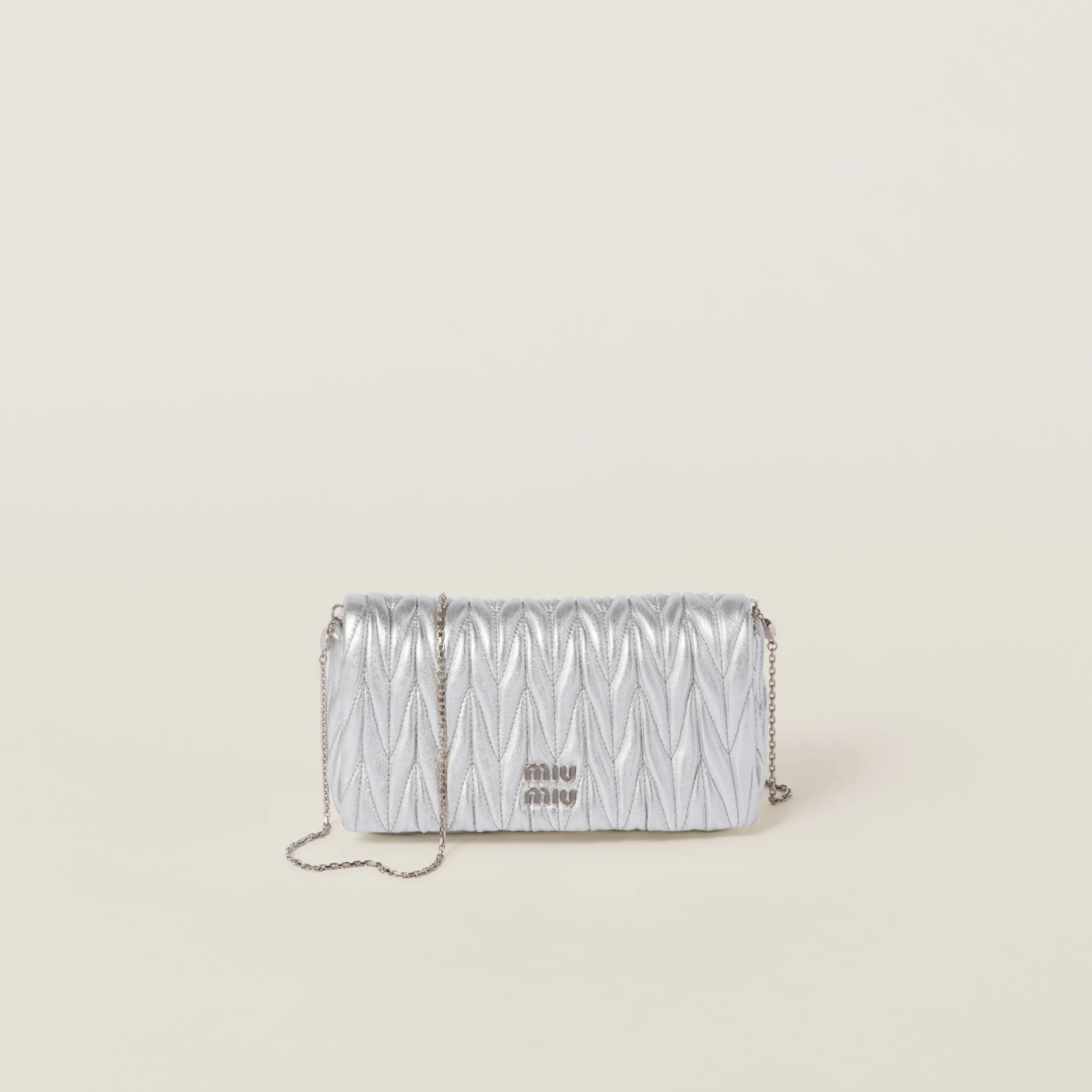 Silver Matelassé Nappa Leather Mini-bag | Miu Miu