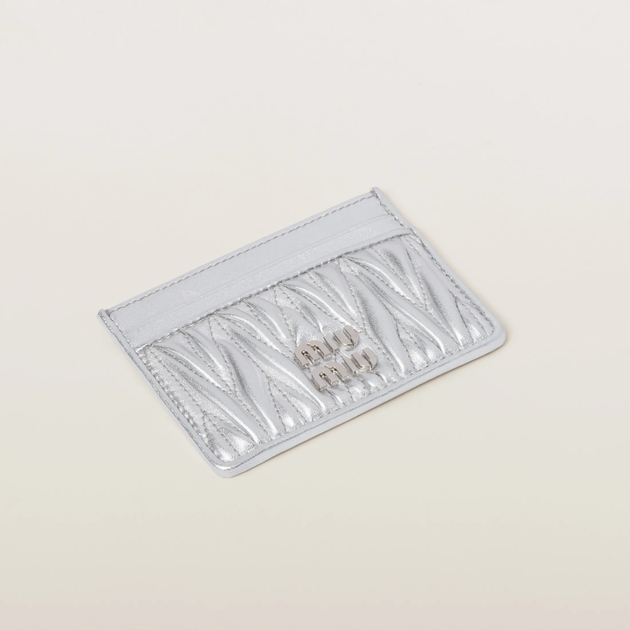 Silver Matelassé Nappa Leather Card Holder | Miu Miu