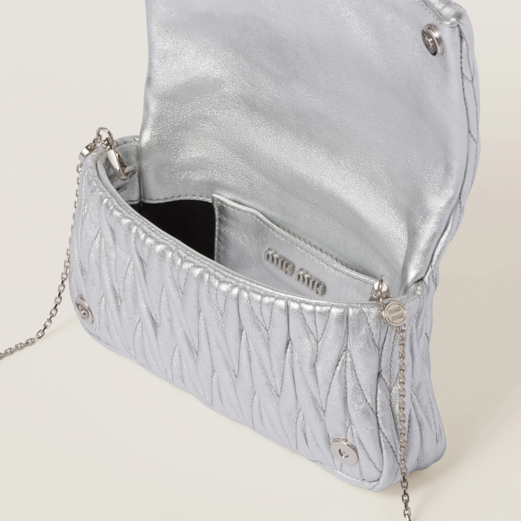 Silver Matelassé Nappa Leather Mini-bag | Miu Miu