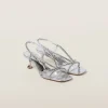 Silver Metallic Leather Sandals | Miu Miu