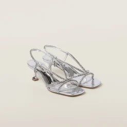 Silver Metallic Leather Sandals | Miu Miu