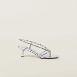 Silver Metallic Leather Sandals | Miu Miu