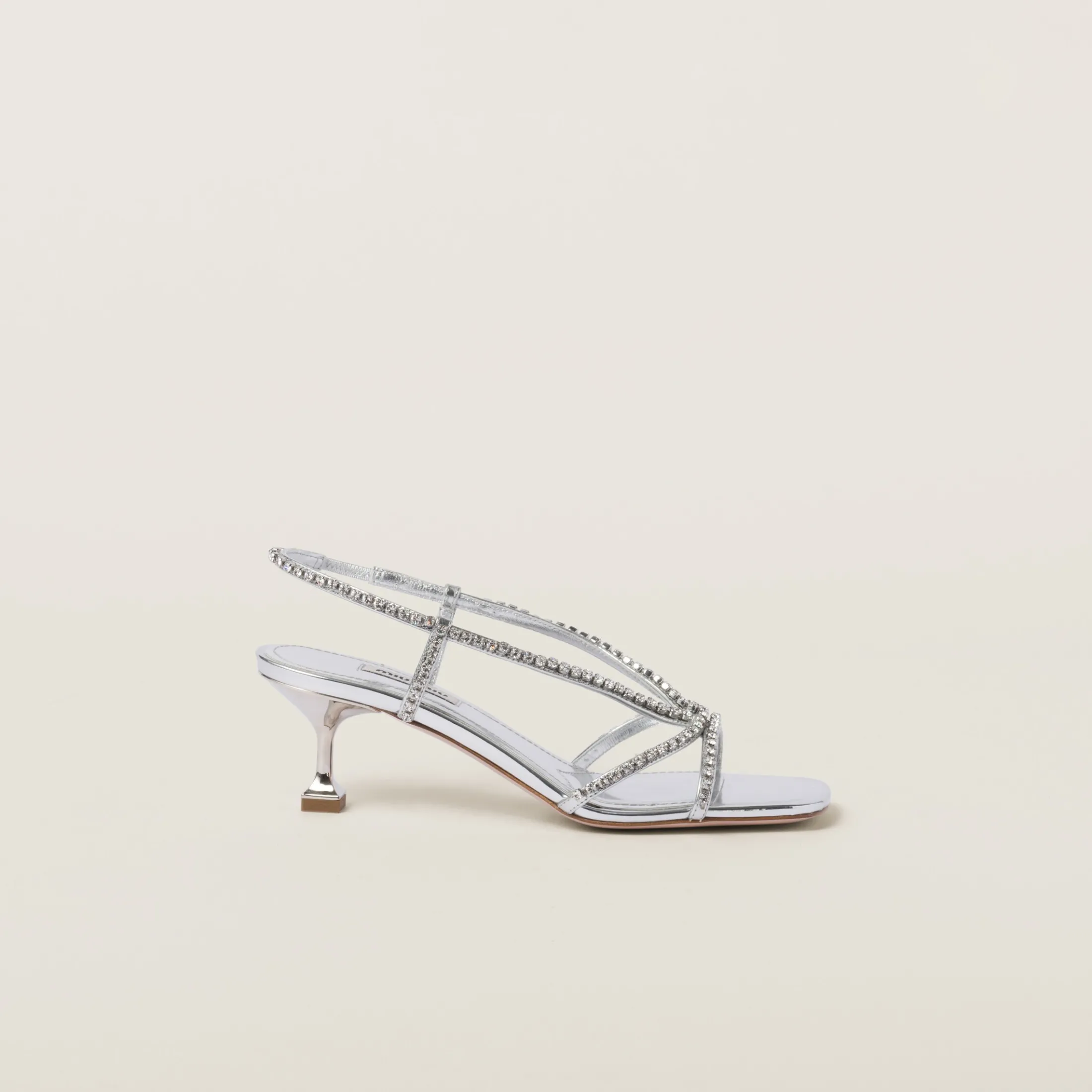 Silver Metallic Leather Sandals | Miu Miu