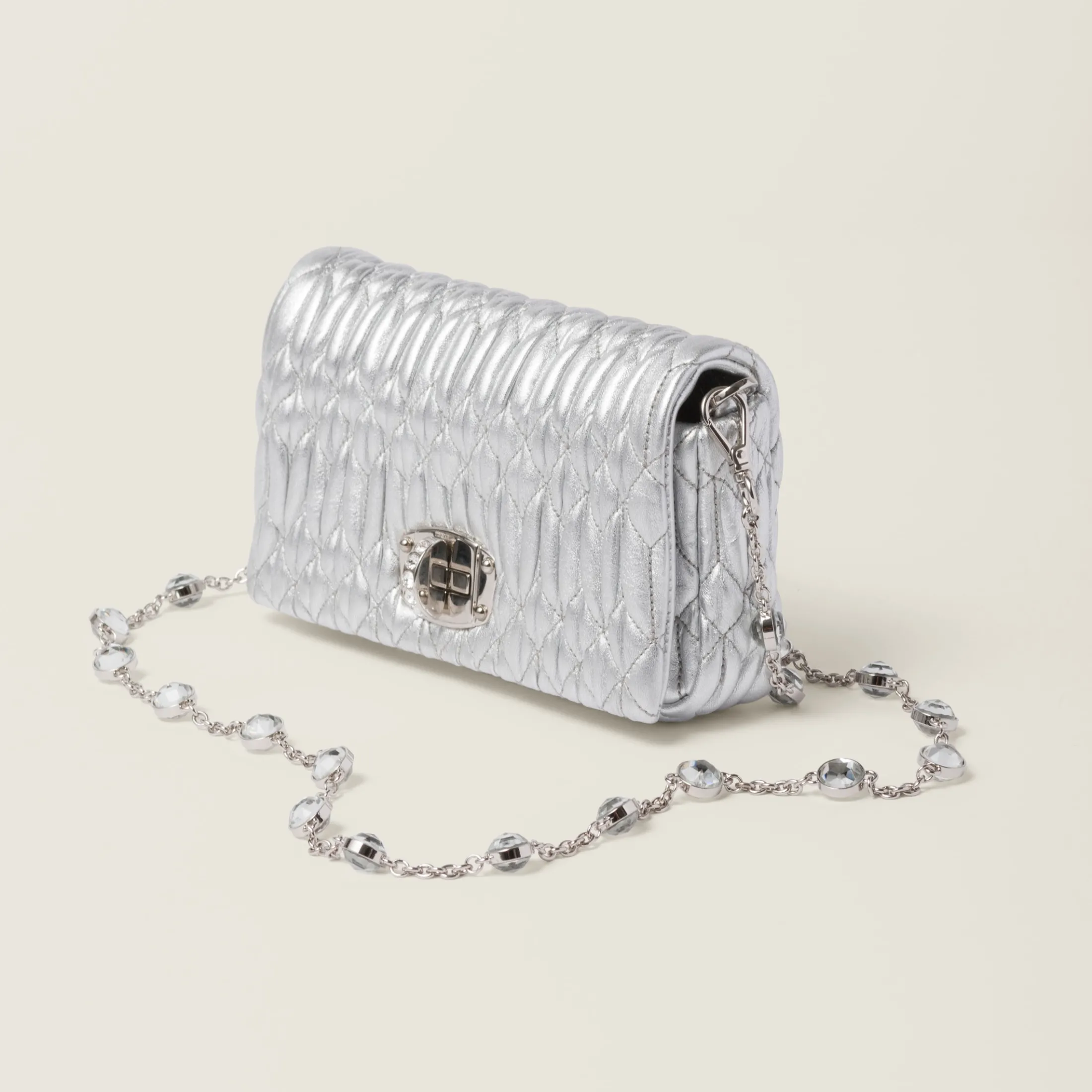Silver Miu Crystal Nappa Leather And Crystal Mini-bag | Miu Miu