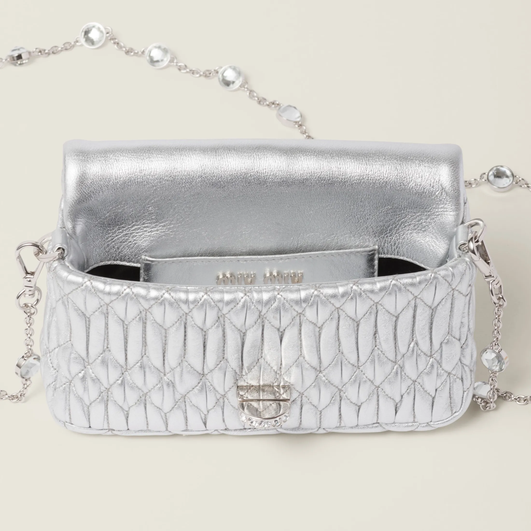 Silver Miu Crystal Nappa Leather And Crystal Mini-bag | Miu Miu