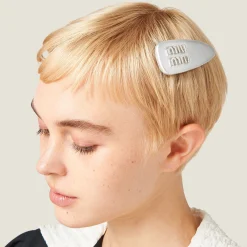 Silver Nappa Leather Hair Clip | Miu Miu