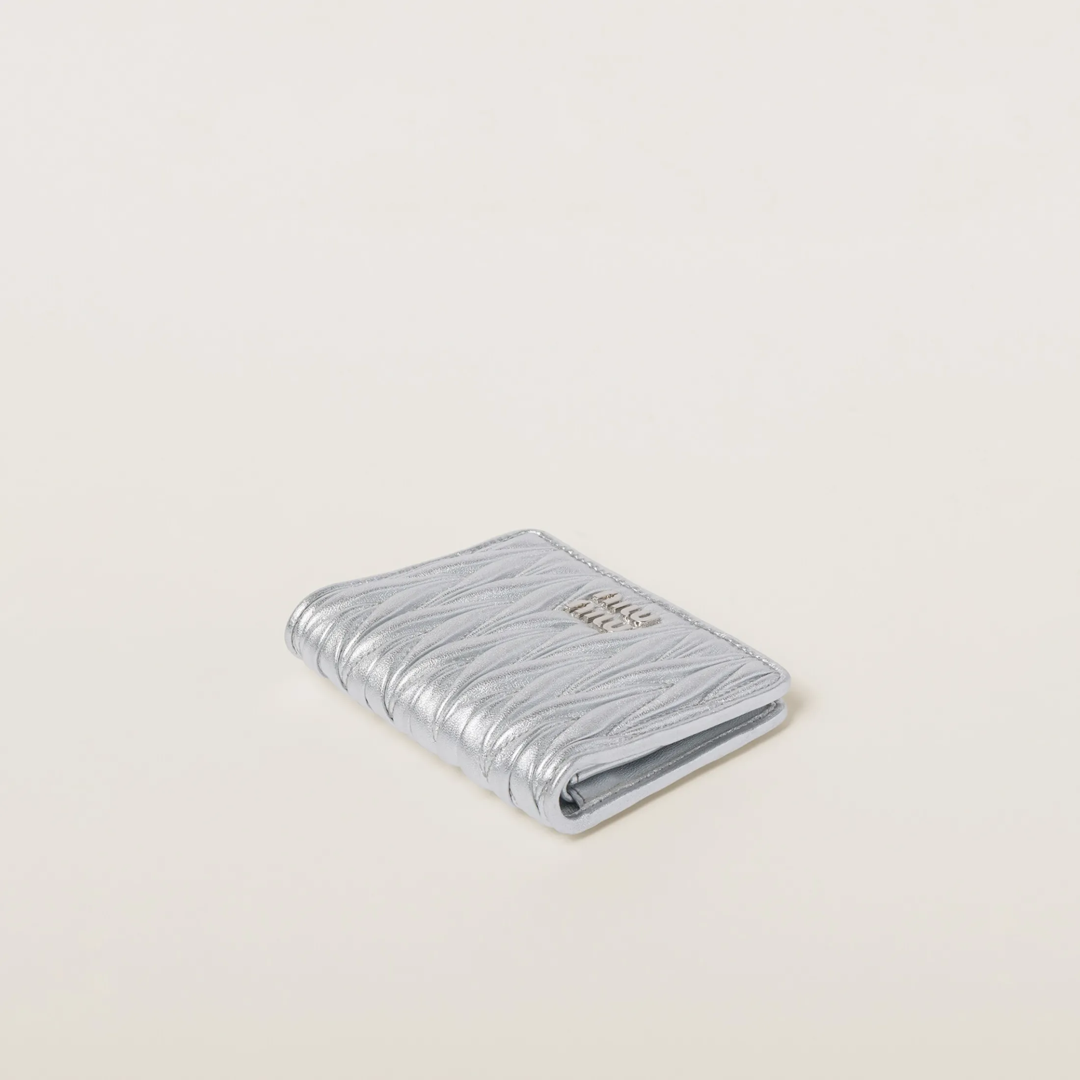 Silver Small Matelassé Nappa Leather Wallet | Miu Miu